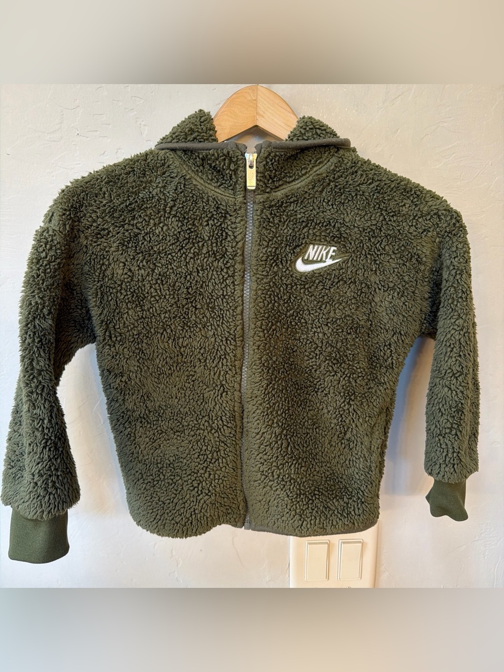 Nike Toddler Girls Hooded Jacket Green Sherpa Fleece Full Zip Outerwear Sz 4